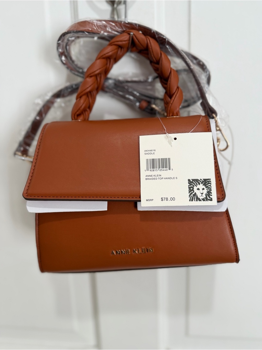 Anne Klein Saddle Brown Top-Handle Satchel with Braided Strap